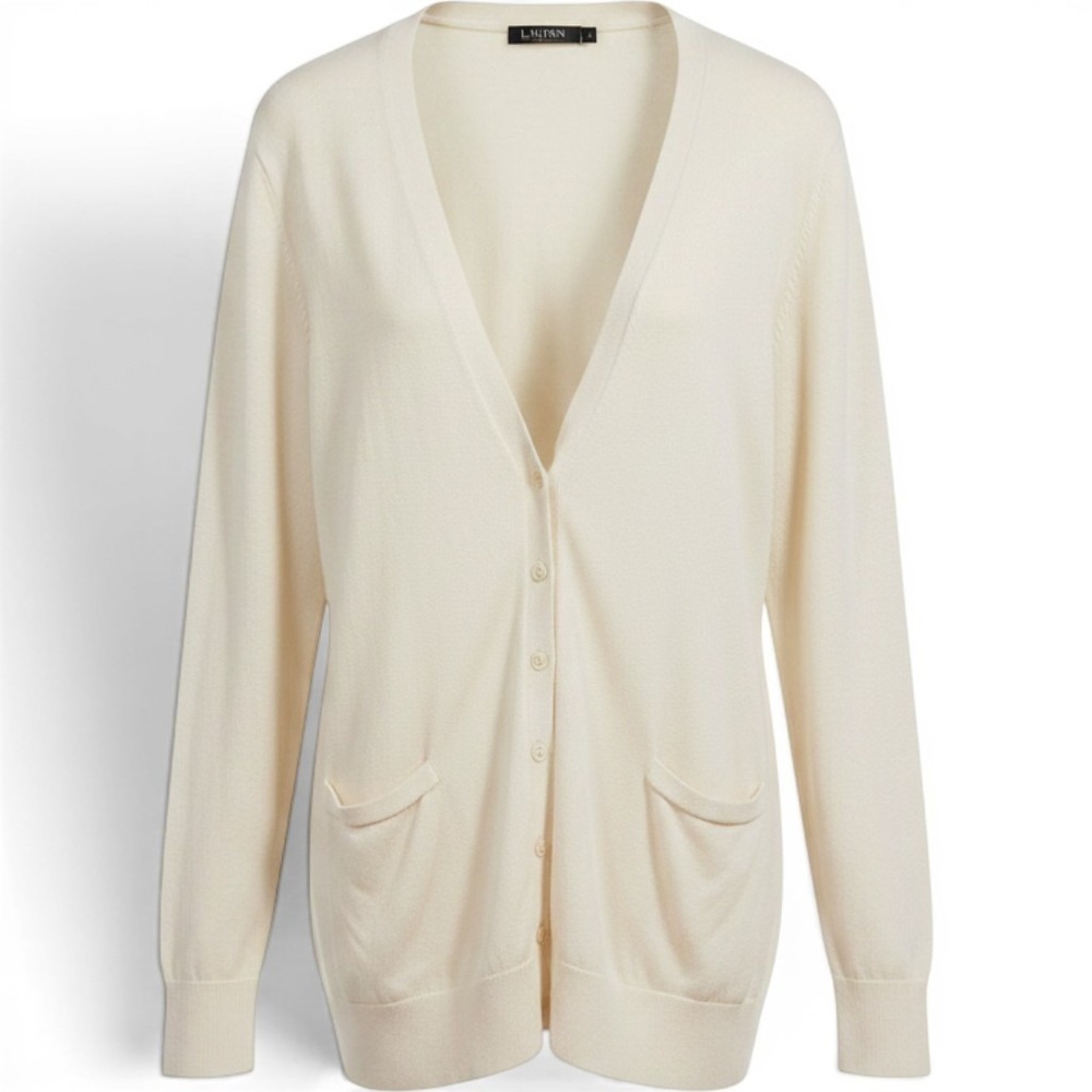 Lauren Ralph Lauren Cardigan Sweater Womens XL White Lightweight Knit Pockets